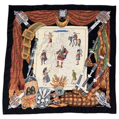 HERMES Black & Beige Scotland Print by Philip Ledoux Scarf