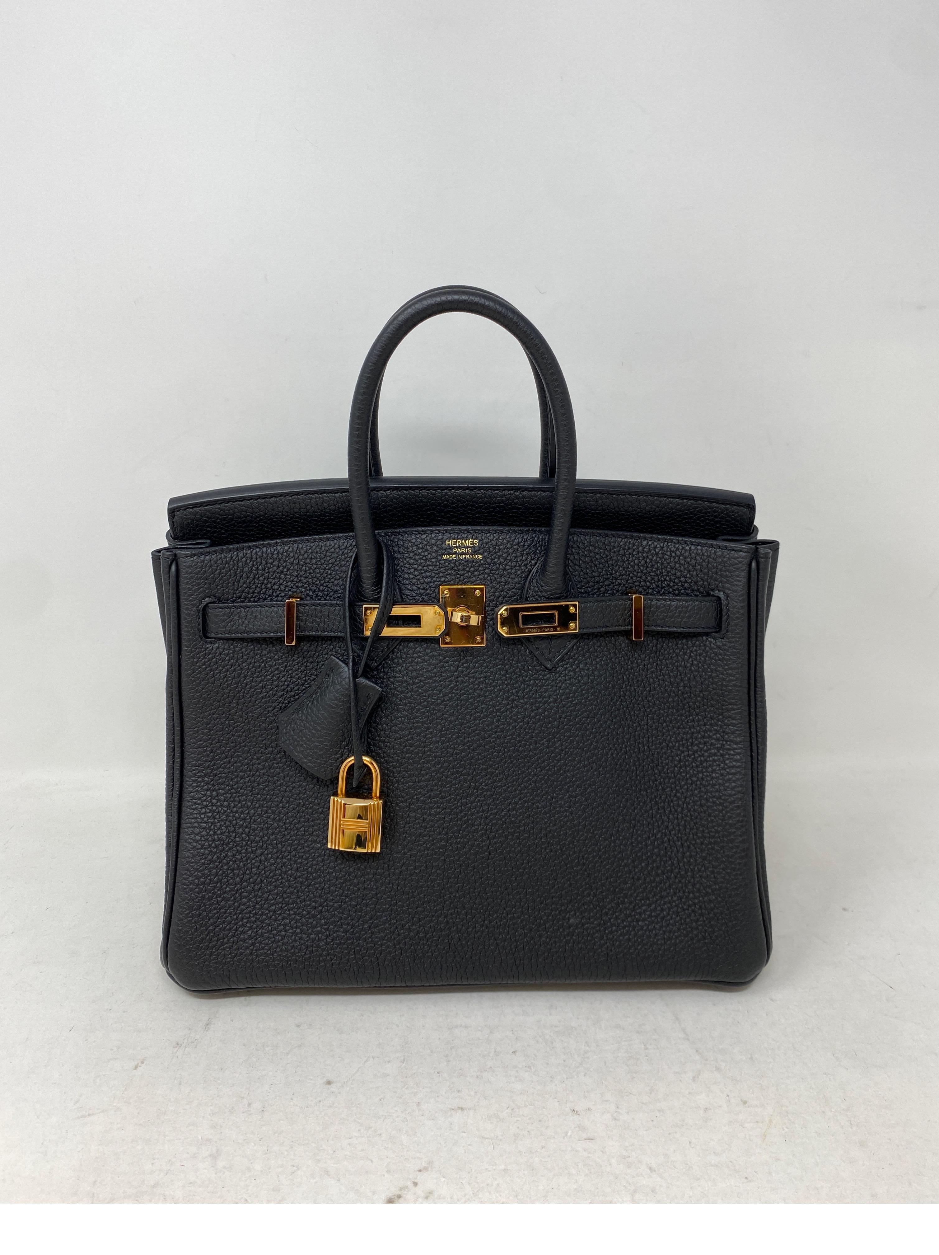Hermes Black Birkin 25 Bag. Rose gold hardware. Rare 24 size and most wanted black. Hard to get rose gold hardware. Togo leather. Brand new. Never used. Full set. Includes clochette. lock, keys, dust bag and box. Would make a great gift. Guaranteed