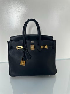 Hermes Black Birkin 25 Bag with Gold hardware swift leather