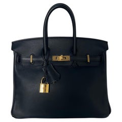 Hermes Black Birkin 25 Bag with Gold hardware swift leather