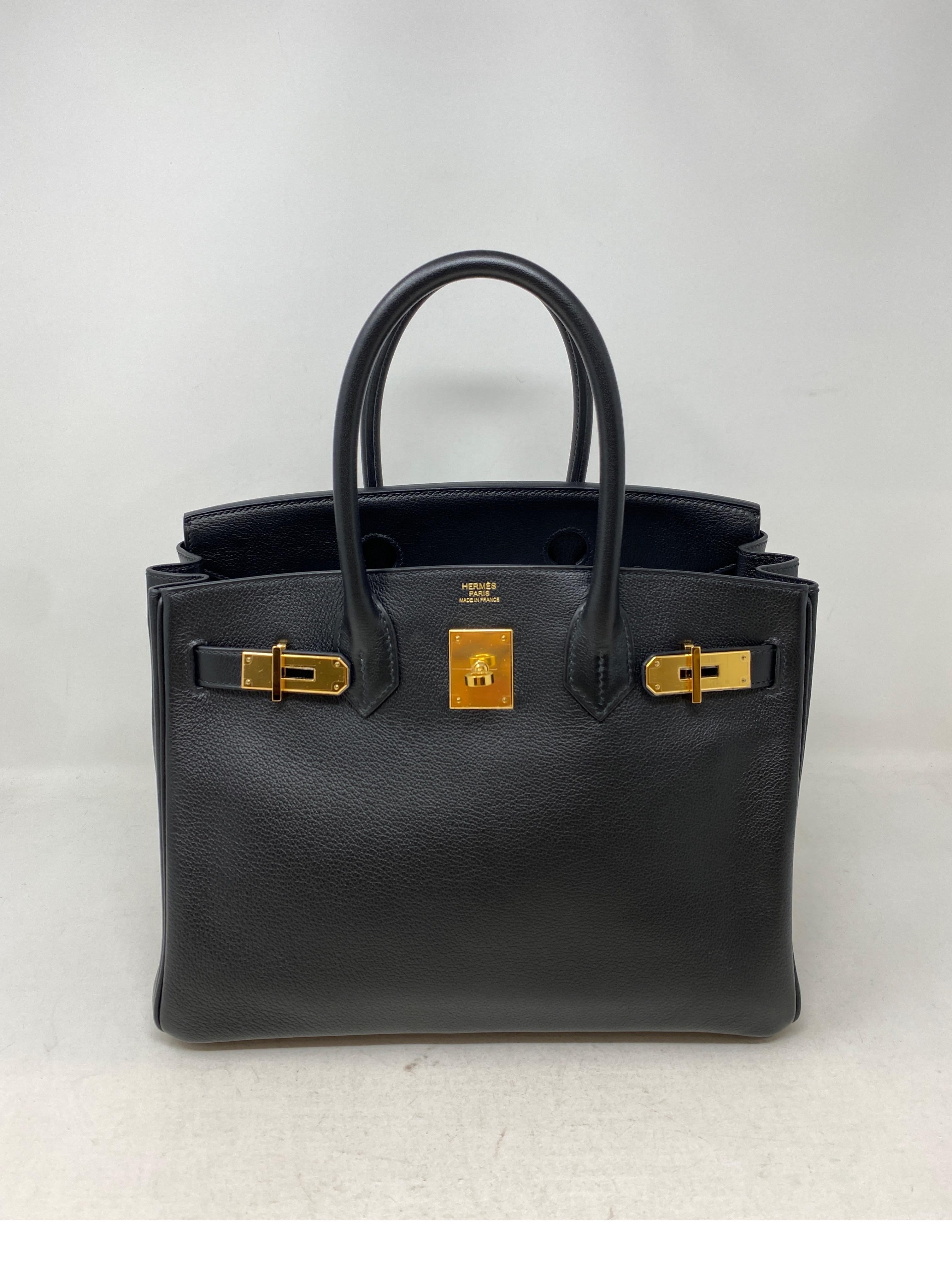 Hermes Black Birkin 30 Bag. New Birkin 30 black novillo leather. Beautiful new and rare leather. New with original receipt from 2018. Bag has never been used. Still has plastic on hardware. The most desired and wanted size and color. Full set with