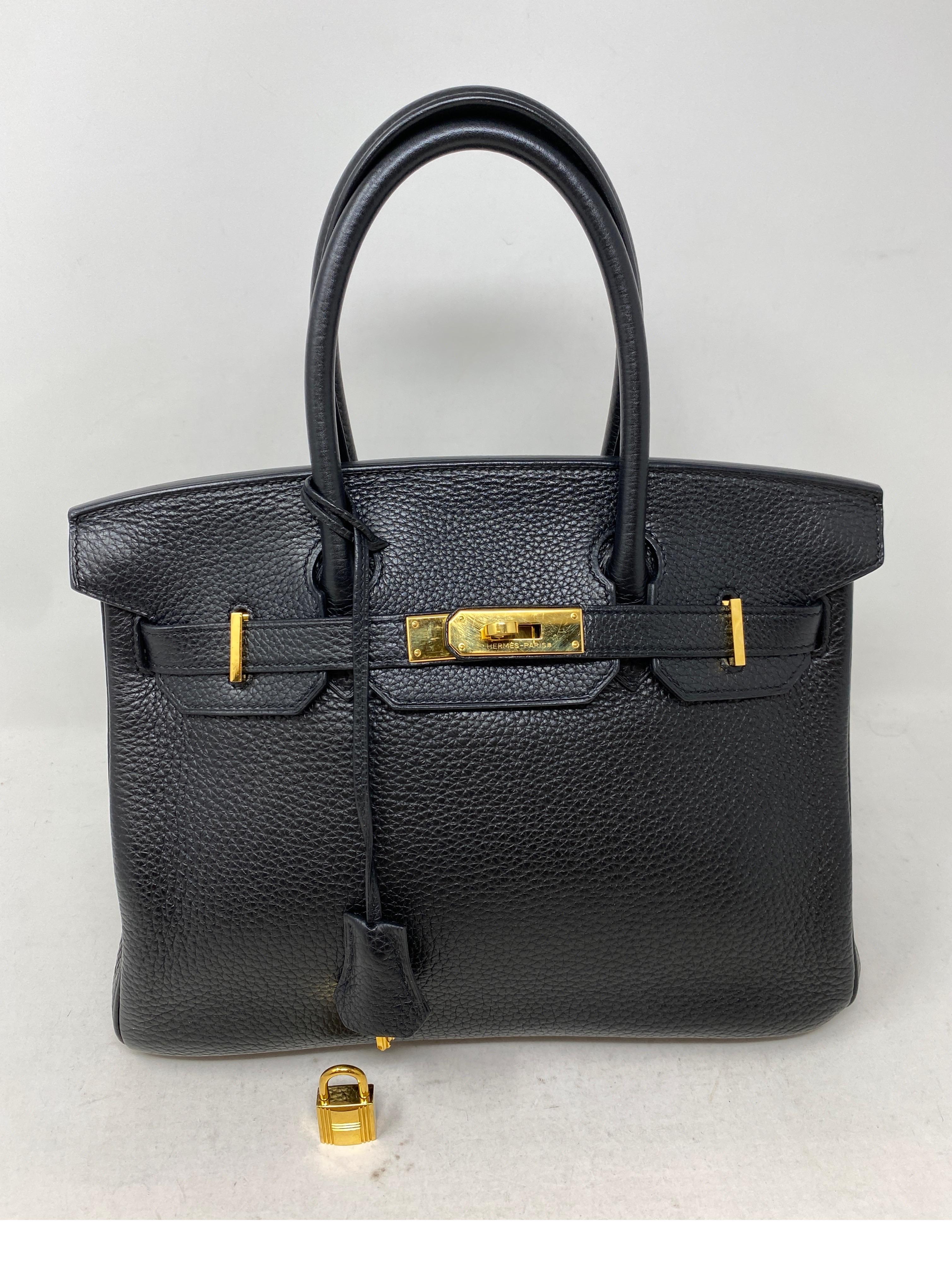 Hermes Black Birkin 30 Bag. Most wanted size and color combination. Classic black with gold hardware. Good condition. Clemence leather. Includes clochette, lock, keys, and dust cover. Guaranteed authentic. 