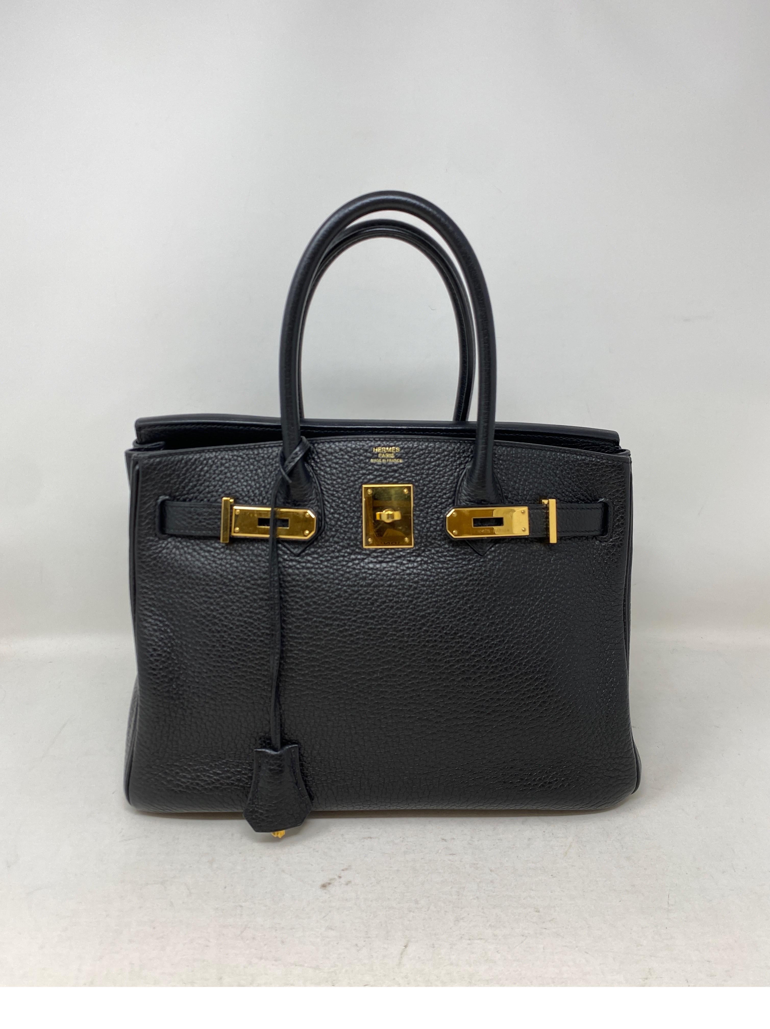 Hermes Black Birkin 30 Bag. Excellent condition. Like new. Most wanted combination. Black with gold hardware. Sturdy Clemence leather. Classic bag for the Hermes collector. Or great beginner bag to start your collection. Q square stamp. Includes
