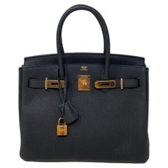 Hermès - Sac Birkin 30 noir avec accessoires en or rose