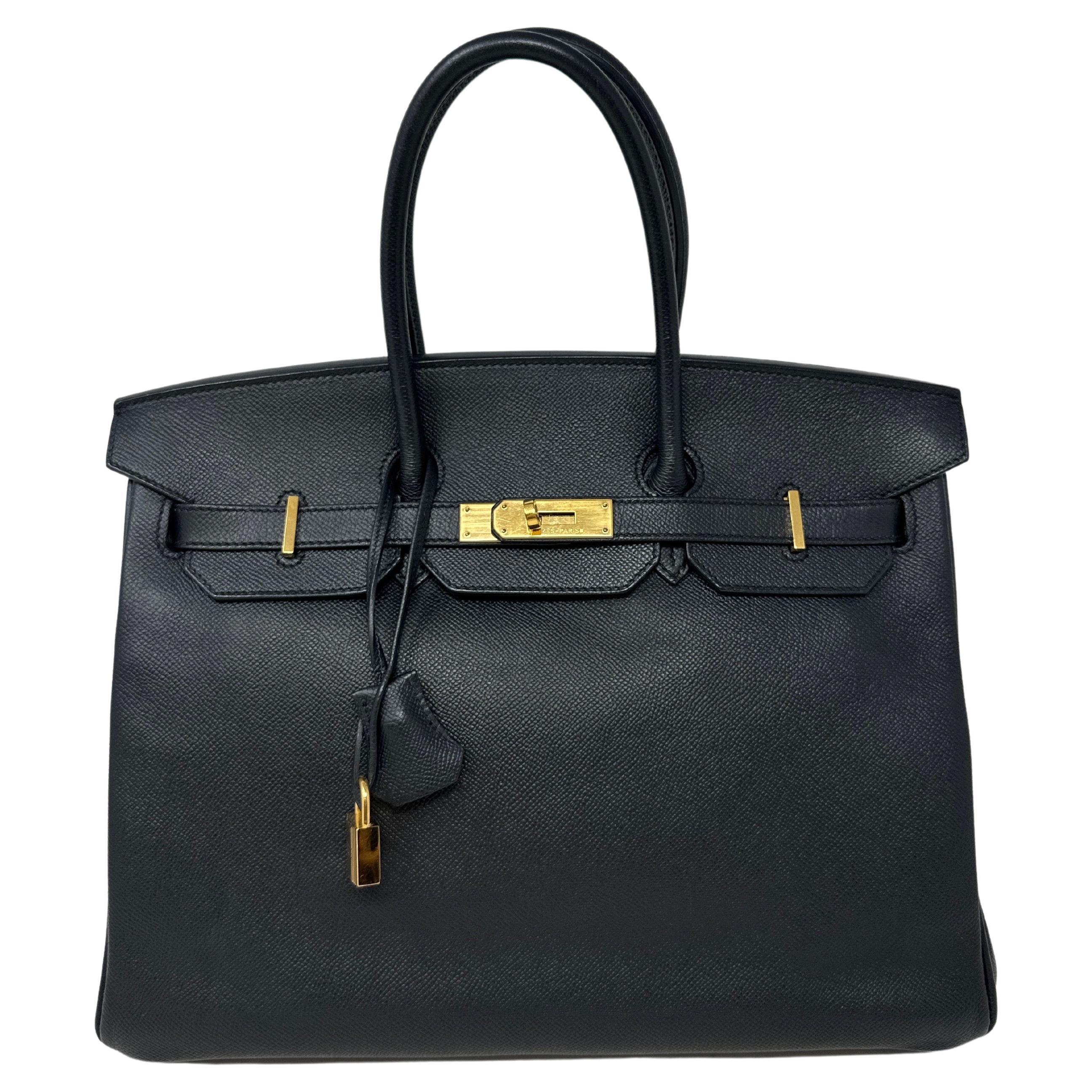 Hermes Birkin 35 Black with Ostrich Leather Handles at 1stDibs