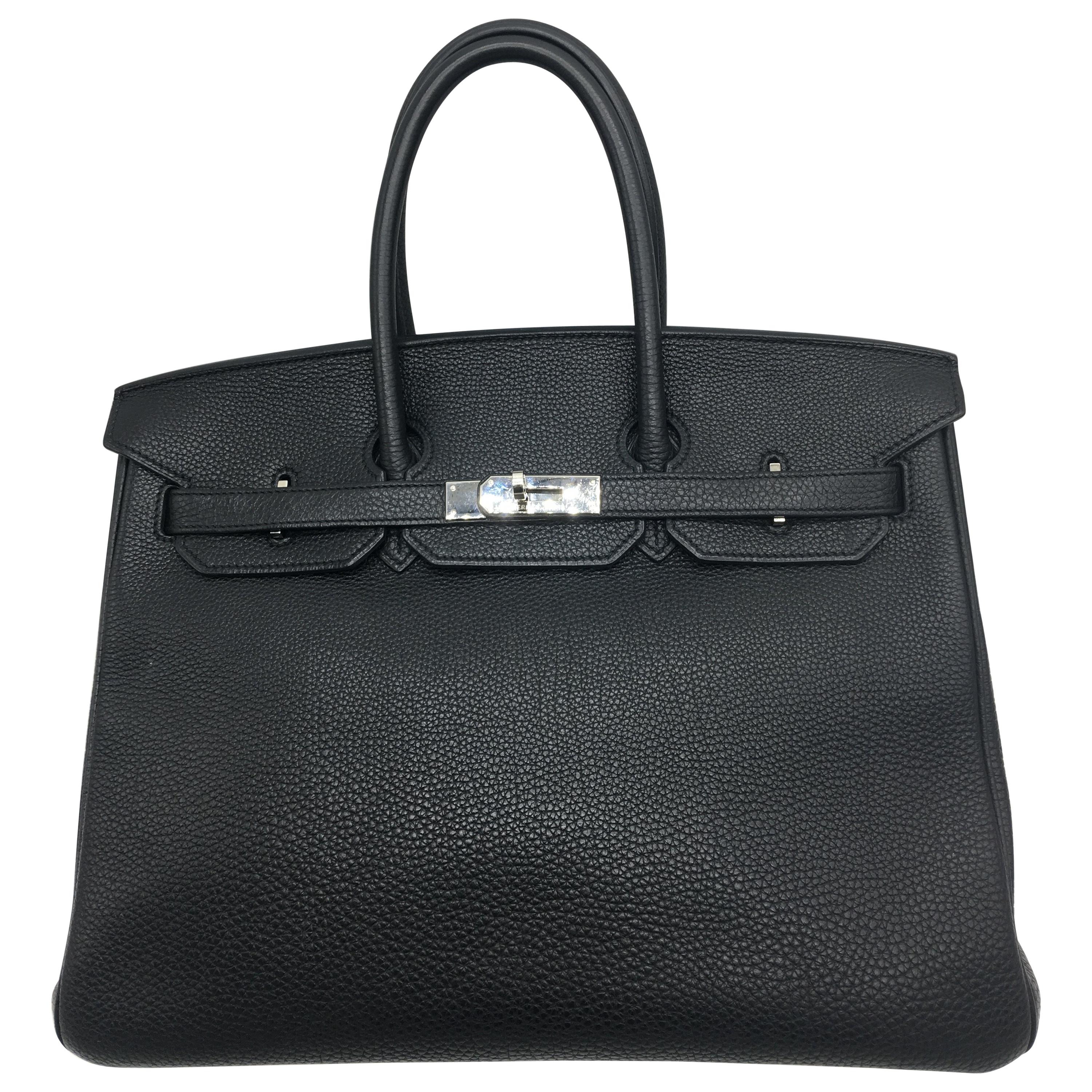 Hermes Black Birkin 35 in Togo with Palladium For Sale
