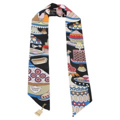 Hermès Black Blanc Bleu La Patisserie Francaise Silk Twilly