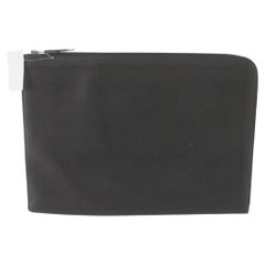 Hermes Black Bleu Indigo Leather Zip Computer Laptop Sleeve Case