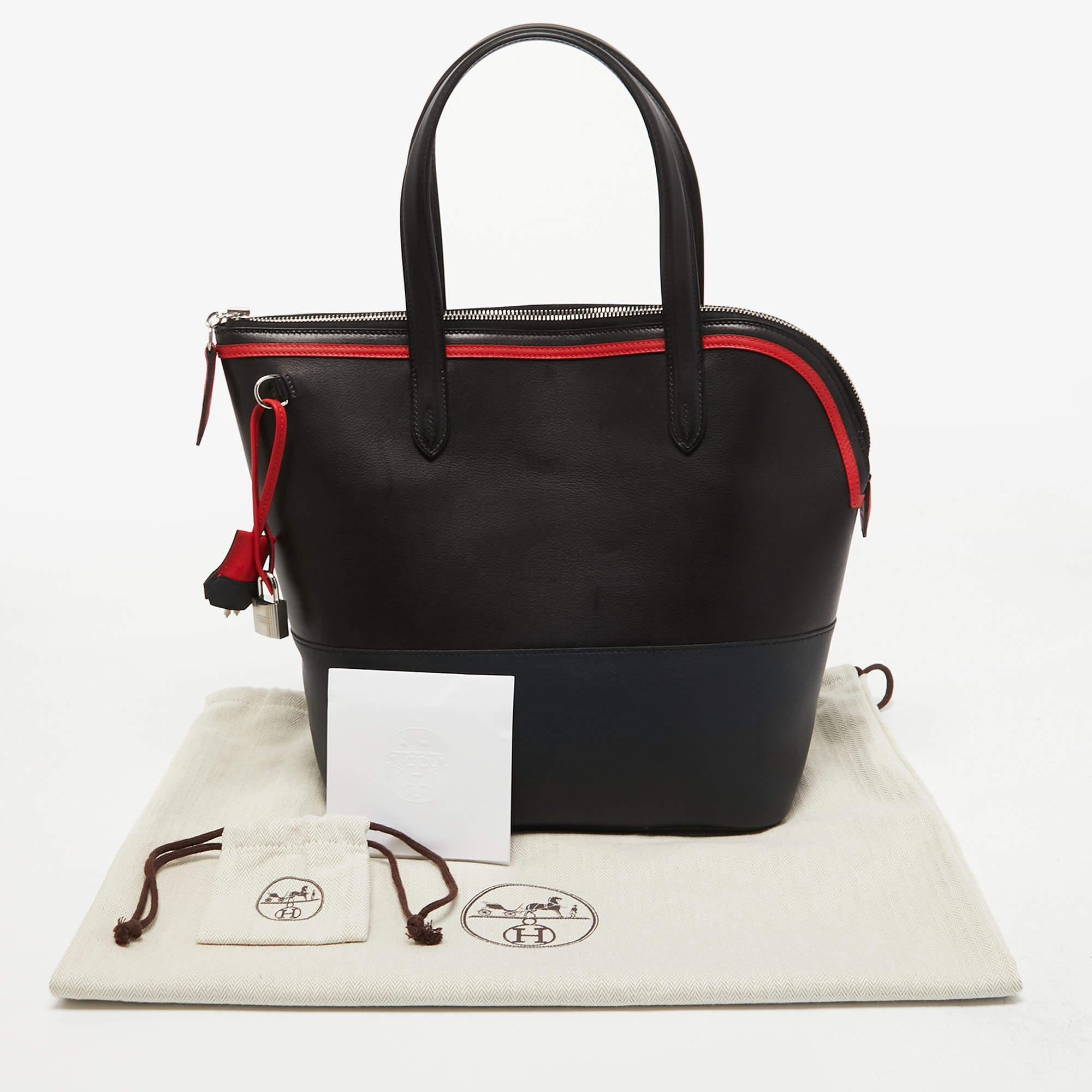 Hermes Black/Bleu Nuit/Rouge Evercolor and Swift Leather Transat Sailor Bag For Sale 8