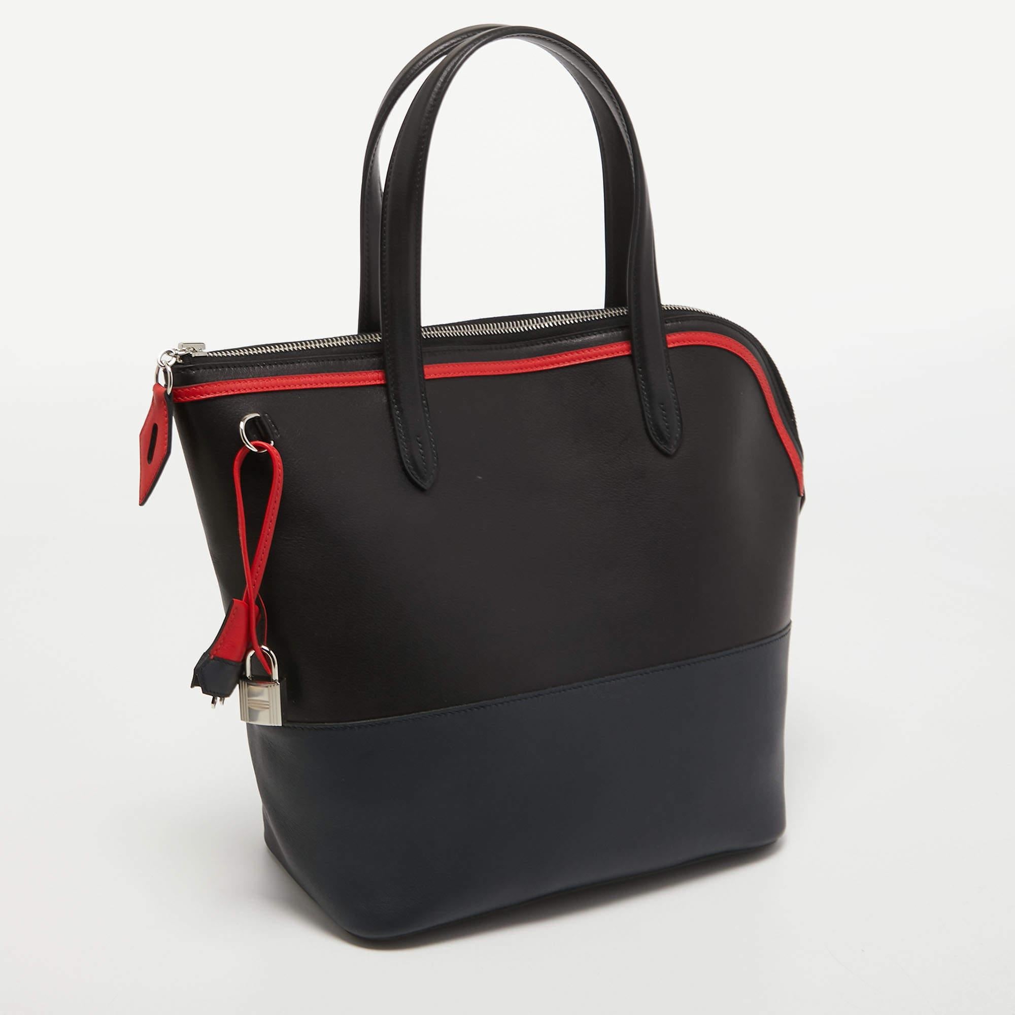 Women's Hermes Black/Bleu Nuit/Rouge Evercolor and Swift Leather Transat Sailor Bag For Sale