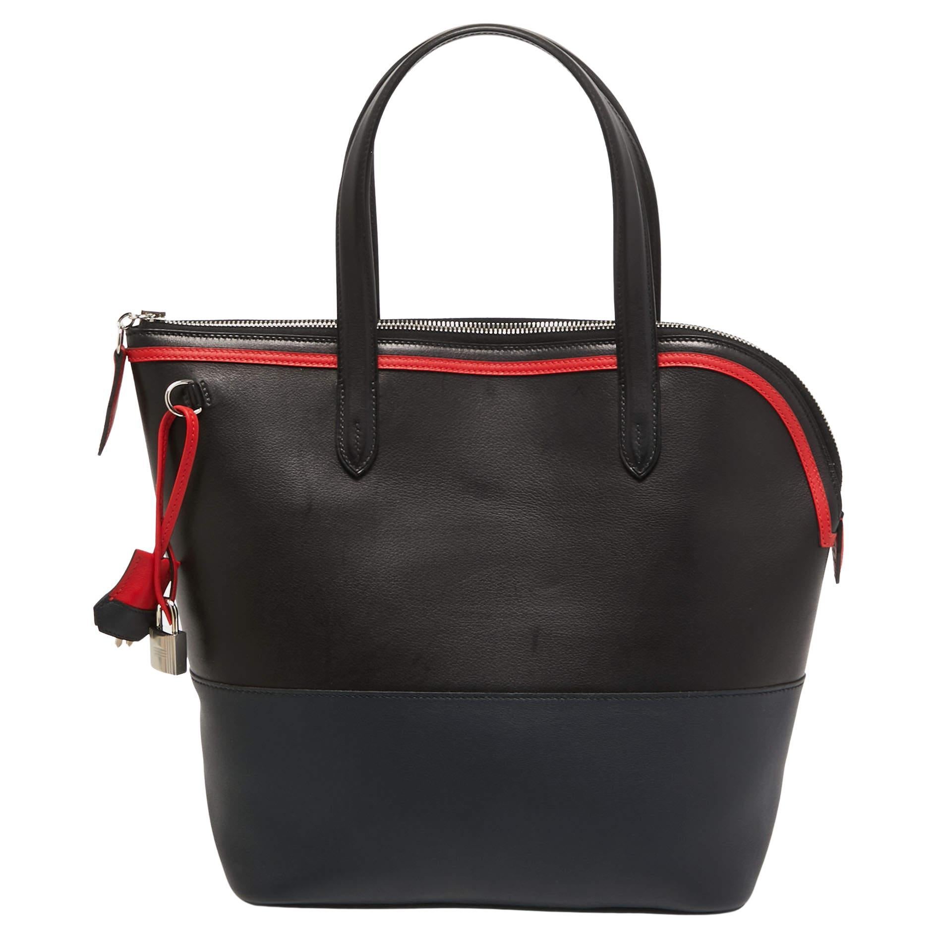Hermes Black/Bleu Nuit/Rouge Evercolor and Swift Leather Transat Sailor Bag For Sale