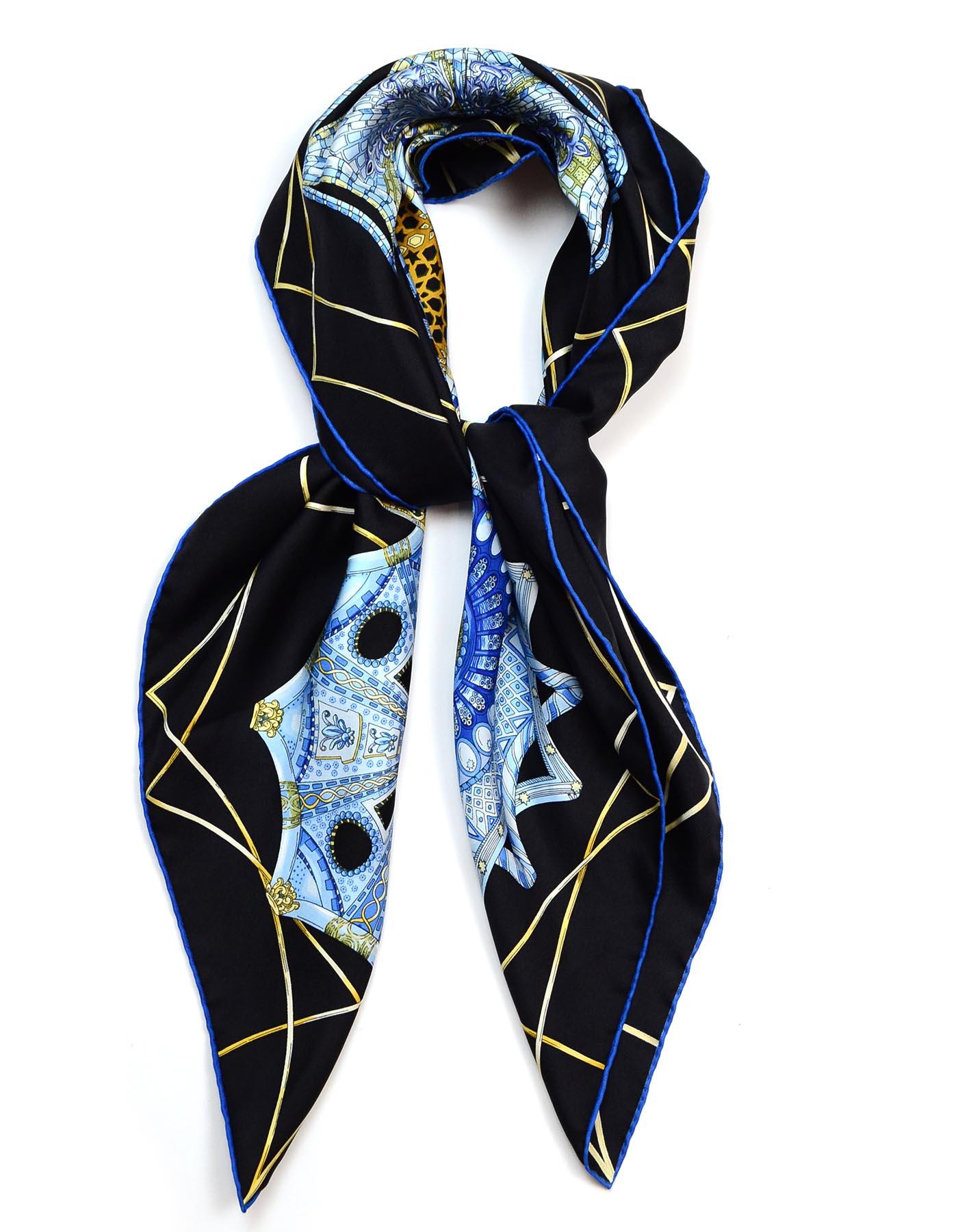 Hermes Black/Blue Collector's Les Domes Celestes by Annie Faivre 90CM Silk Scarf

Made In:  France
Color: Black/blue
Materials: 100% silk
Overall Condition: Excellent pre-owned condition
Estimated Retail: $395 + tax
Includes:  Hermes