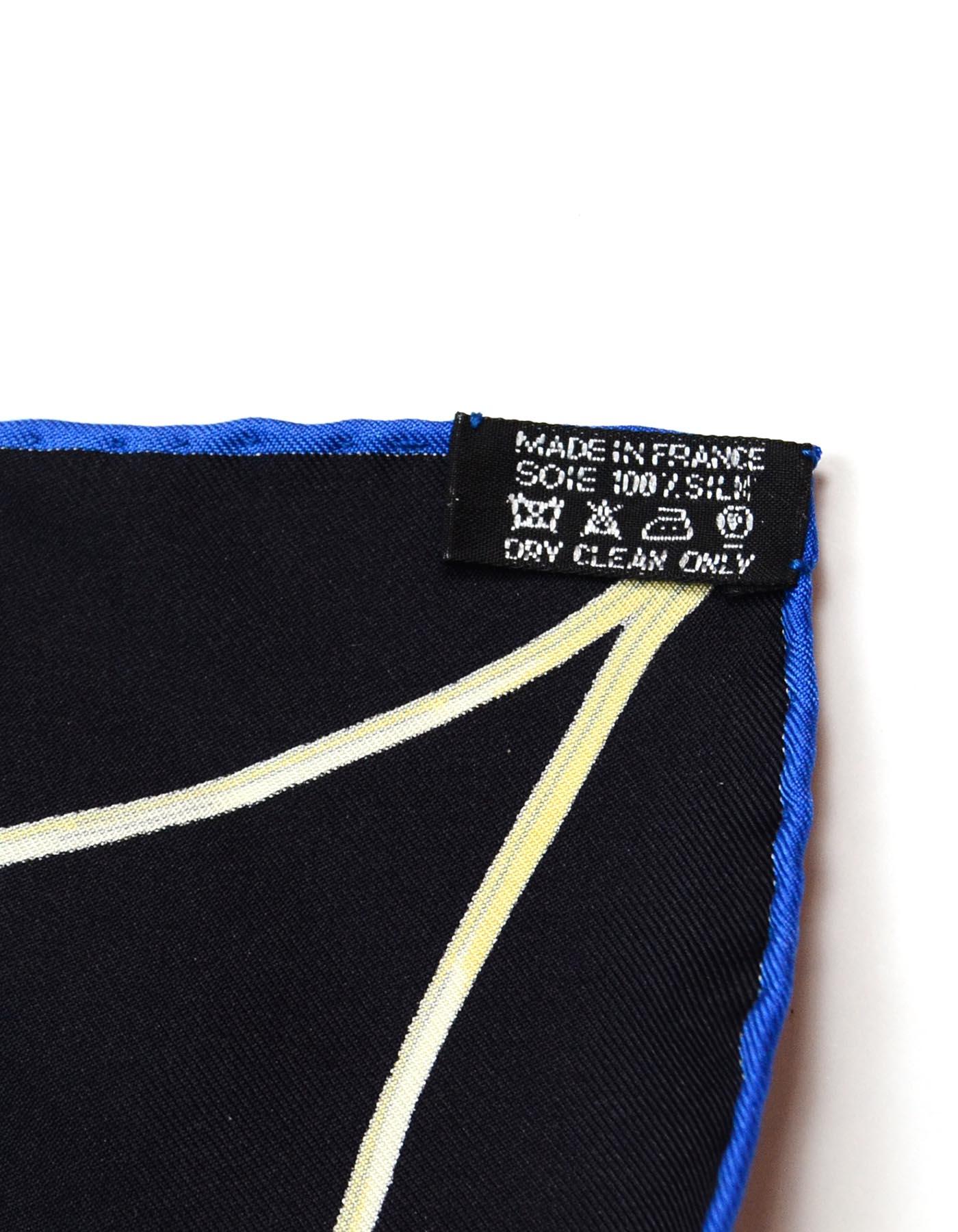 Hermes Black/Blue Collector's Les Domes Celestes by Annie Faivre 90CM Silk Scarf In Excellent Condition In New York, NY