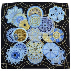 Hermes Black/Blue Collector's Les Domes Celestes by Annie Faivre 90CM Silk Scarf