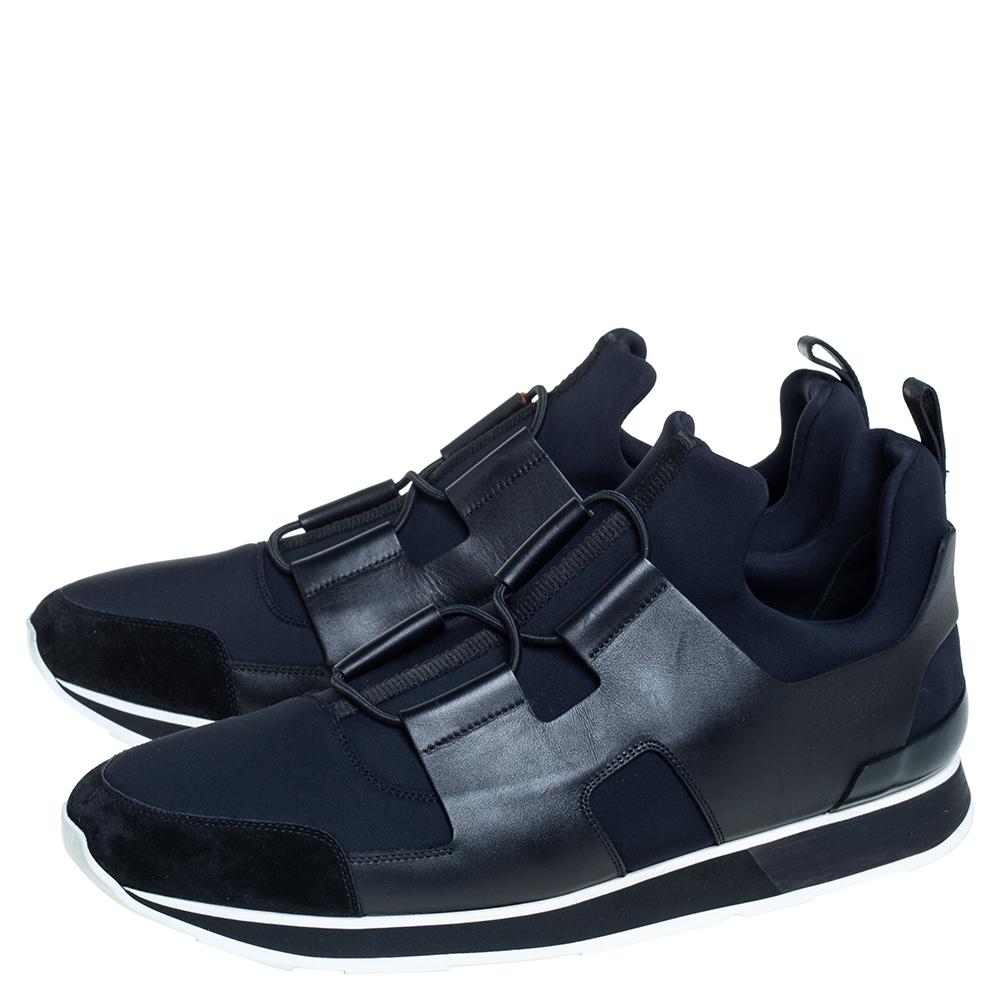 De las mujeres Hermes Negro/Azul Piel Y Tejido Zapatillas Jugador Talla 46