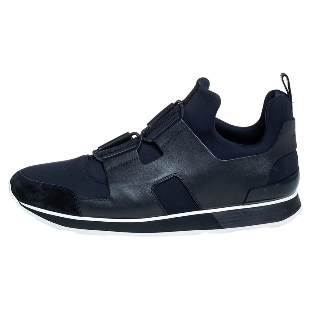 Hermes Black/Blue Leather And Fabric Player Sneakers Size 46 at 1stDibs