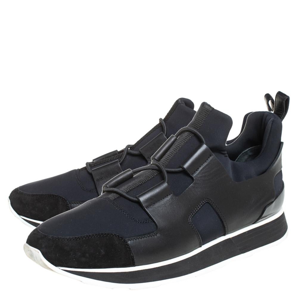 Hermes Schwarz/Blau Leder und Nylon Low Top Turnschuhe Größe 40 Damen