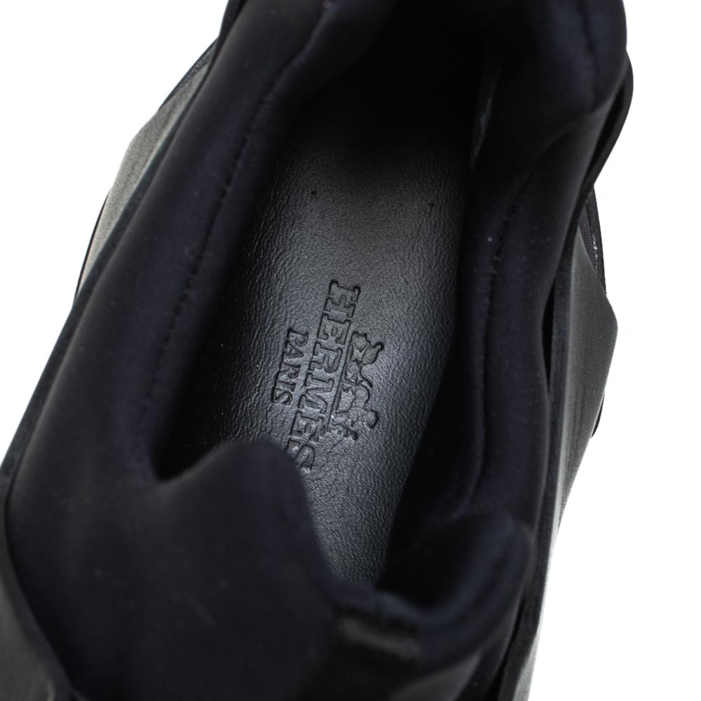 Hermes Schwarz/Blau Leder und Nylon Low Top Turnschuhe Größe 40 1