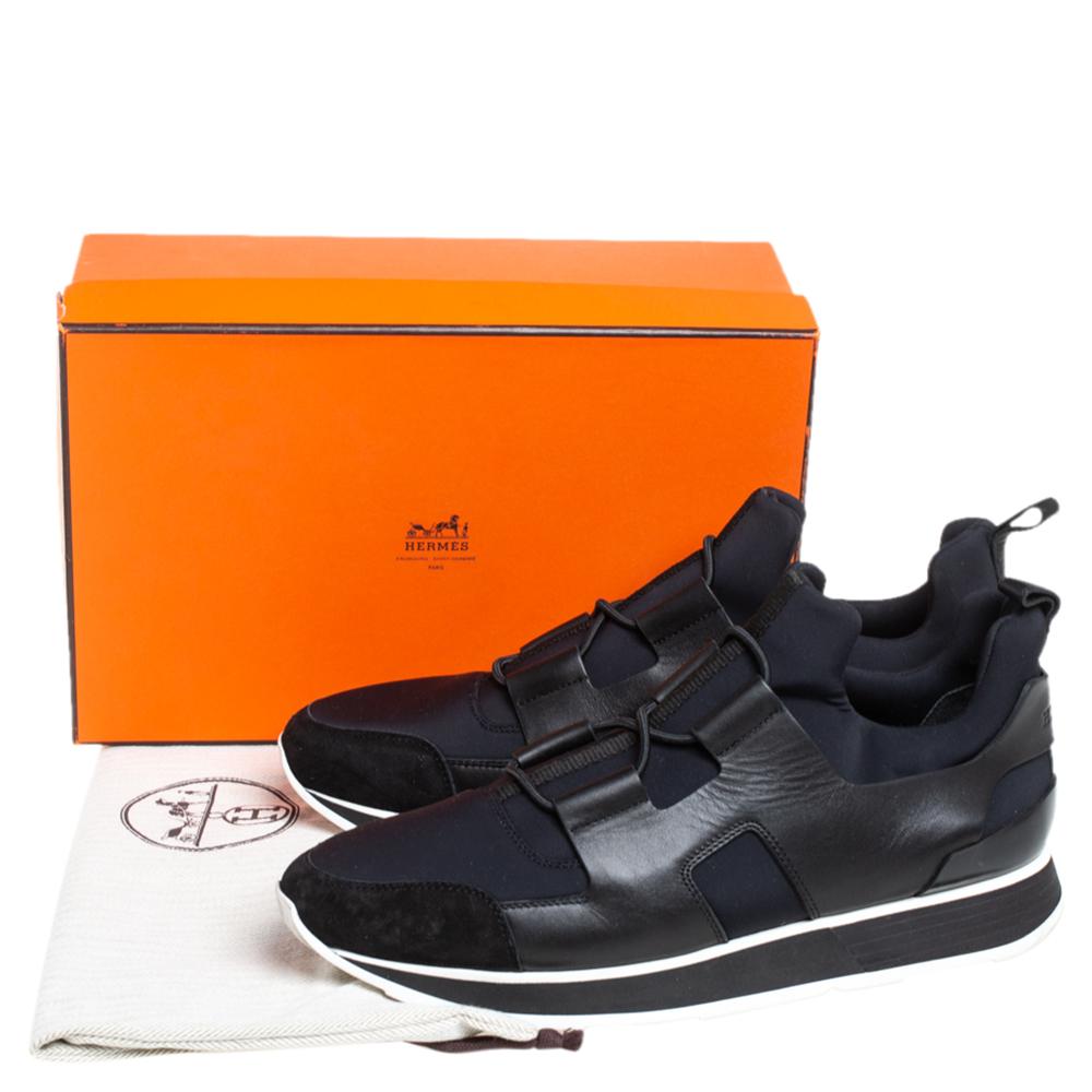 Hermes Black/Blue Leather And Nylon Low Top Sneakers Size 40 2