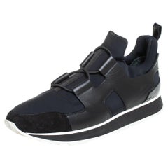 Hermes Schwarz/Blau Leder und Nylon Low Top Turnschuhe Größe 40