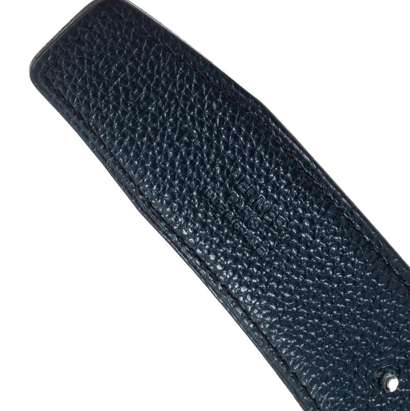 Hermès Black/Blue Leather Reversible Silver Hammered Finished H Buckle Belt 90cm 1