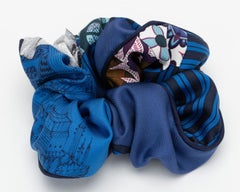 Hermes Black/Blue Silk Scrunchie BNIB