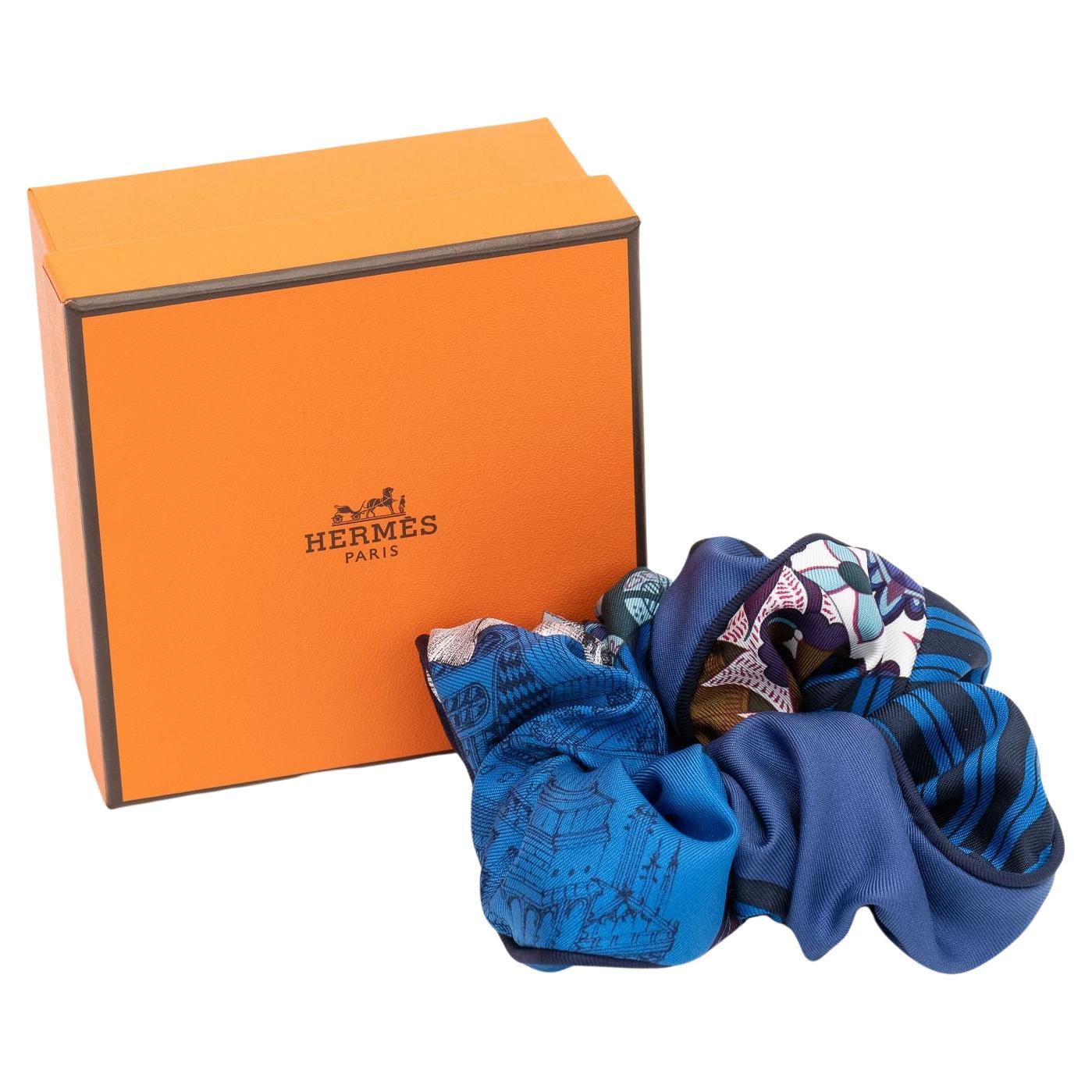 Hermes Black/Blue Silk Scrunchie BNIB For Sale