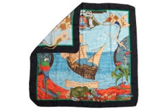 Hermès Black Blue Vessel Silk Scarf