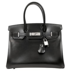 Birkin Hermès Black Box in vitello 30 cm con Palladium