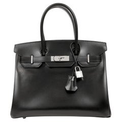 Hermès Boîte noire Veau 30 cm Birkin avec Palladium