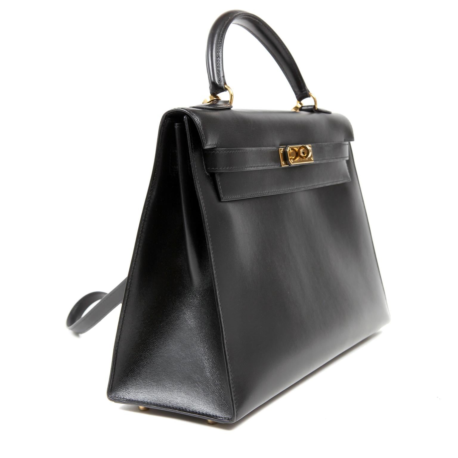 Hermès Black Box Calf 32 cm Kelly Bag In Excellent Condition In Palm Beach, FL