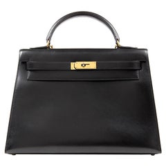 Vintage Hermès Black Box Calf 32 cm Kelly Bag