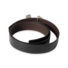 Hermès Black Box Calf & Chocolat Togo Street H Reversible Belt 100 Enamel PHW