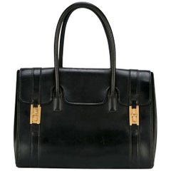 Vintage Hermes Black Box Calf Drag Tote Bag