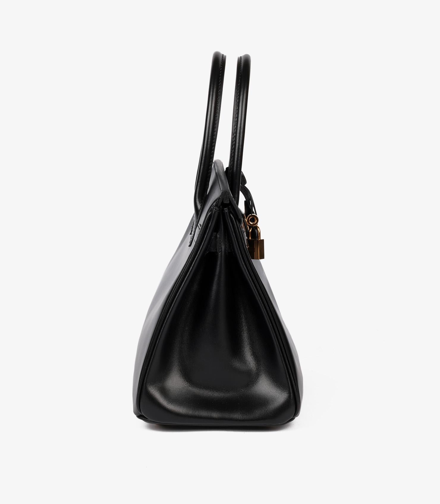 Women's or Men's Hermès Black Box Calf Leather Birkin 30cm Retourne