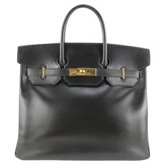 Hermès Black Box Calf Leather Birkin HAC 32 Haut A Courroies 87h615s