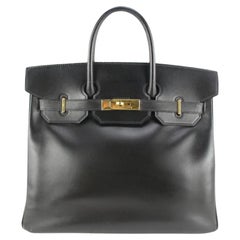 Hermès Boîte noire Birkin en cuir de veau HAC 32 Haut A Courroies 87h615s