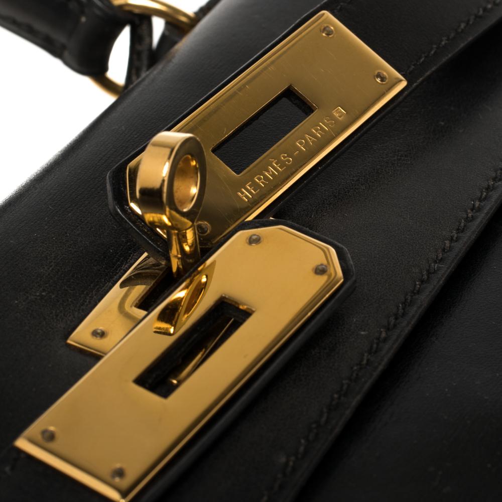 Hermes Black Box Calf Leather Gold Hardware Kelly Retourne 28 Bag 7