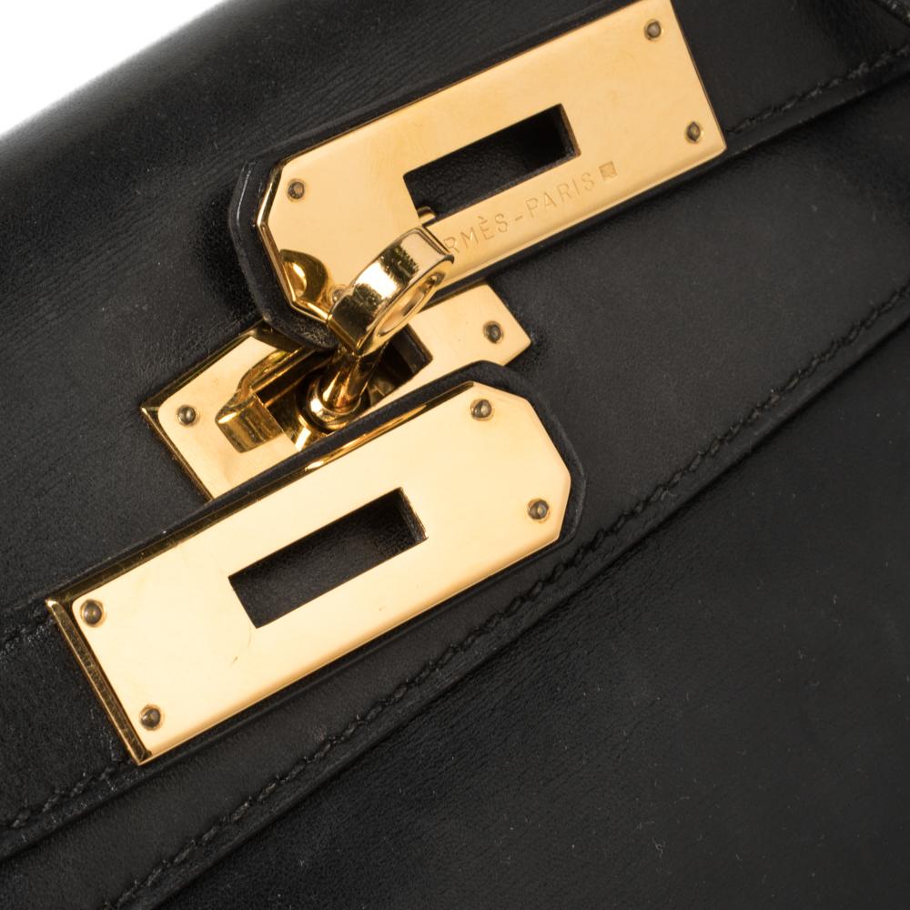 Hermes Black Box Calf Leather Gold Hardware Kelly Retourne 28 Bag 9