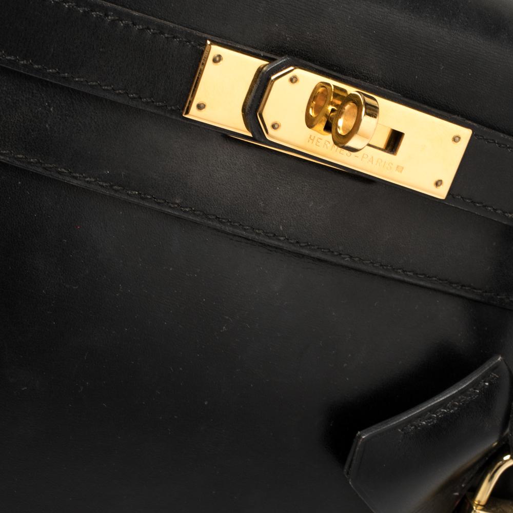 Hermes Black Box Calf Leather Gold Hardware Kelly Retourne 28 Bag 10