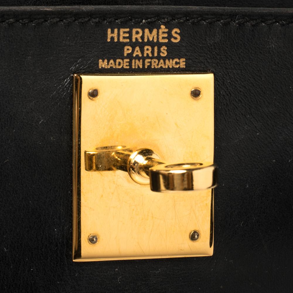 Hermes Black Box Calf Leather Gold Hardware Kelly Retourne 28 Bag 2