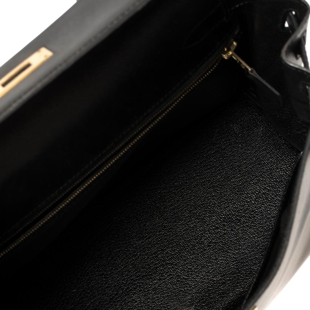 Hermes Black Box Calf Leather Gold Hardware Kelly Retourne 28 Bag 3