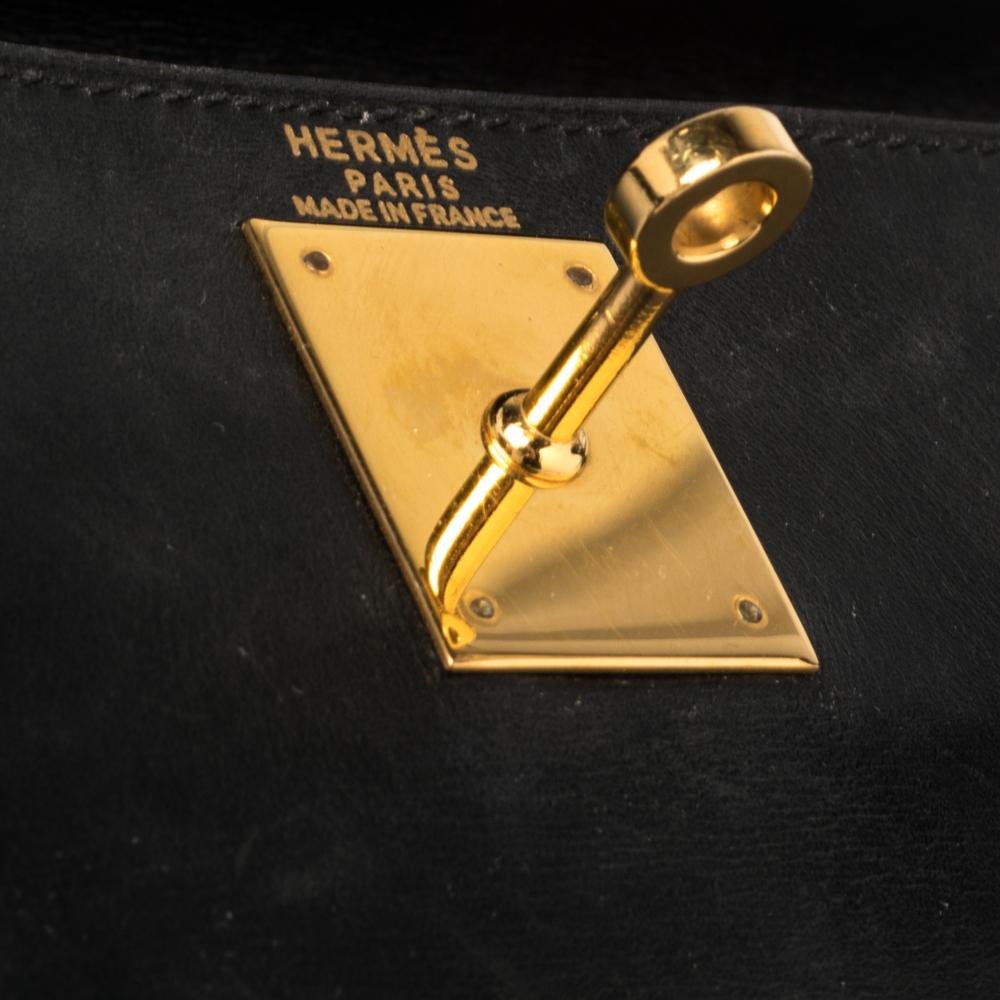 Hermes Black Box Calf Leather Gold Hardware Kelly Retourne 28 Bag 4