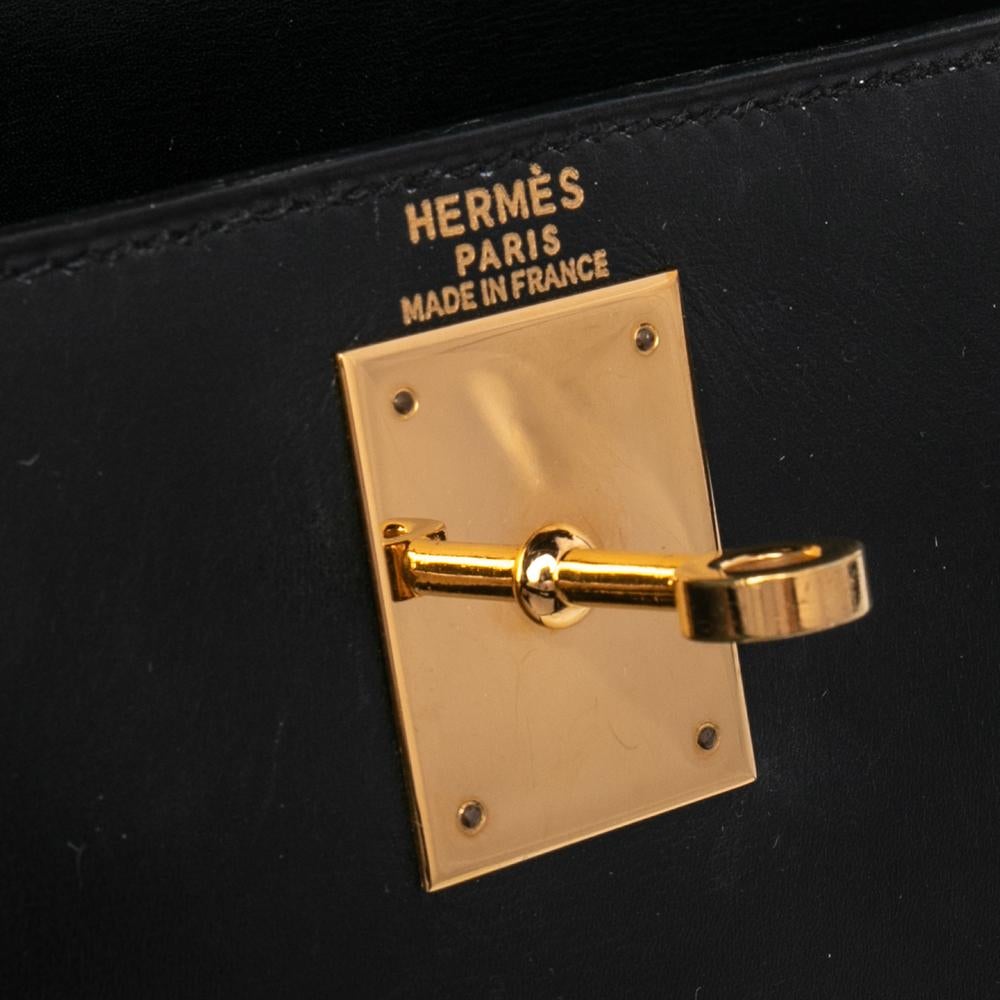 Hermes Black Box Calf Leather Gold Hardware Kelly Sellier 28 Bag at ...