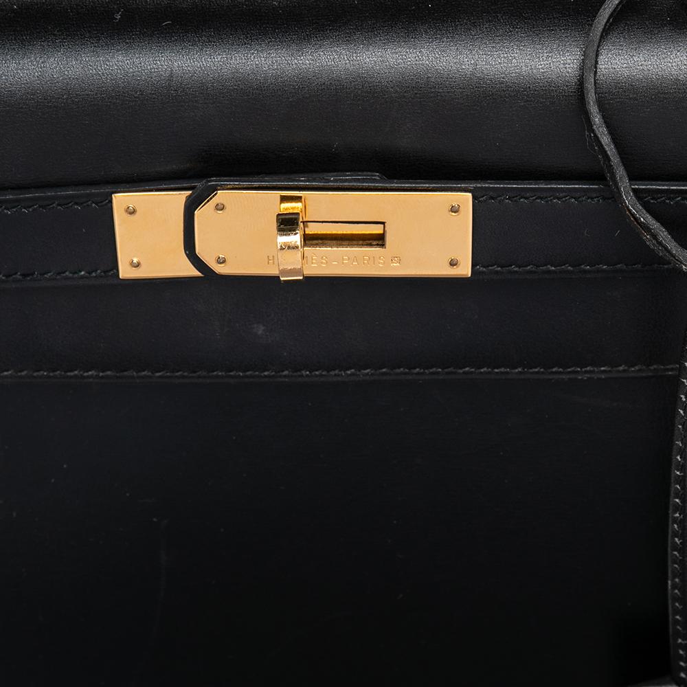Hermes Black Box Calf Leather Gold Hardware Kelly Sellier 28 Bag In Good Condition In Dubai, Al Qouz 2
