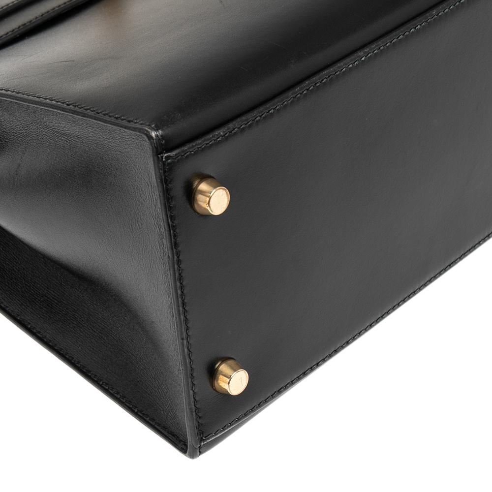 Women's Hermes Black Box Calf Leather Gold Hardware Kelly Sellier 28 Bag