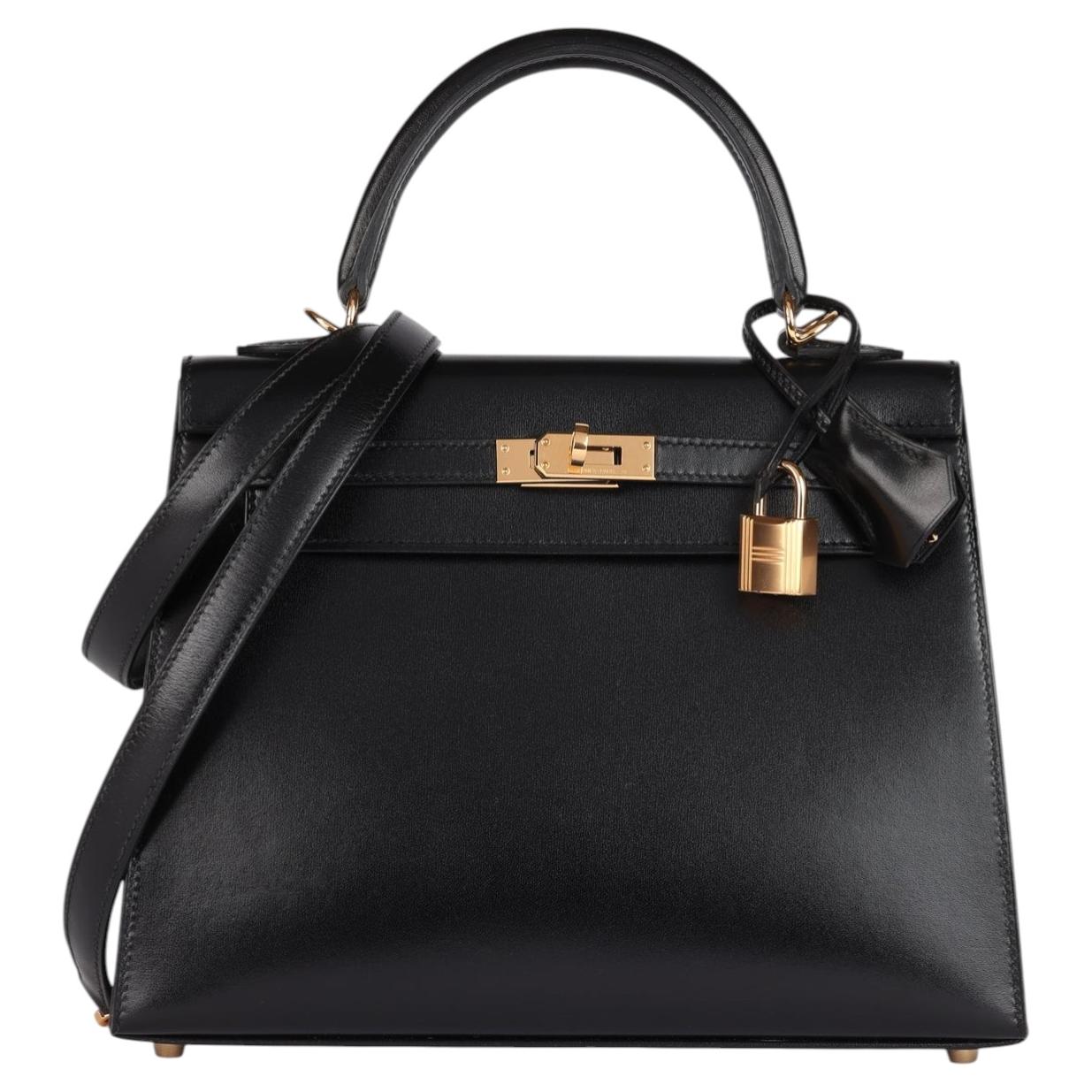 Hermès Black Box Calf Leather Kelly 25cm Sellier Shoulder Bag, 2025