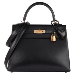 Hermès Black Box Calf Leather Kelly 25cm Sellier