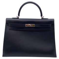 Hermes Black Box Calf Leather Kelly 35 Sellier Bag Handbag