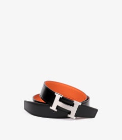 Hermès Black Box Calf Leather & Orange H Togo Leather Constance Reversible 32mm